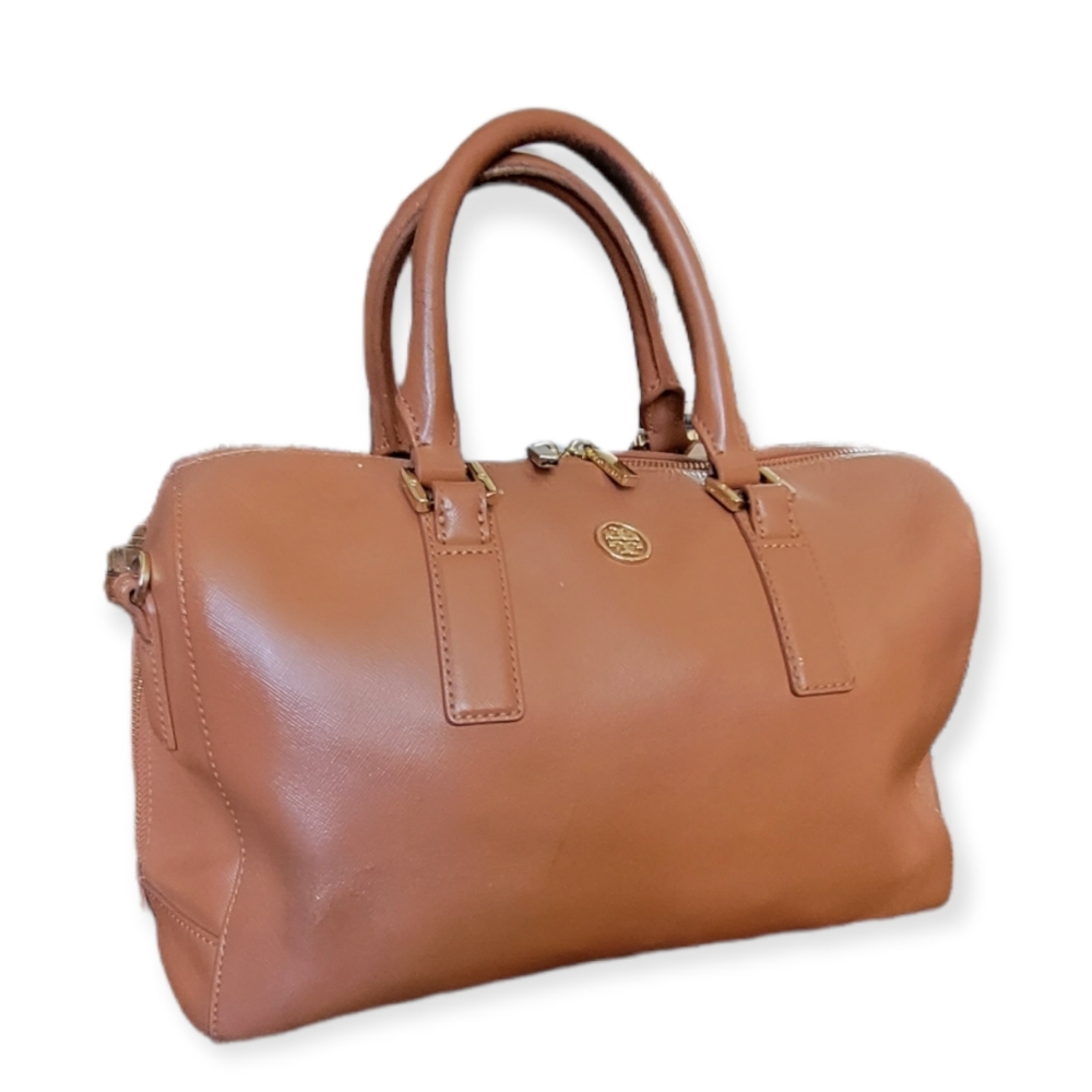 Tory Burch Robinson middy Satchel Handbag Saffiano Leather purse bag Tiger Eye